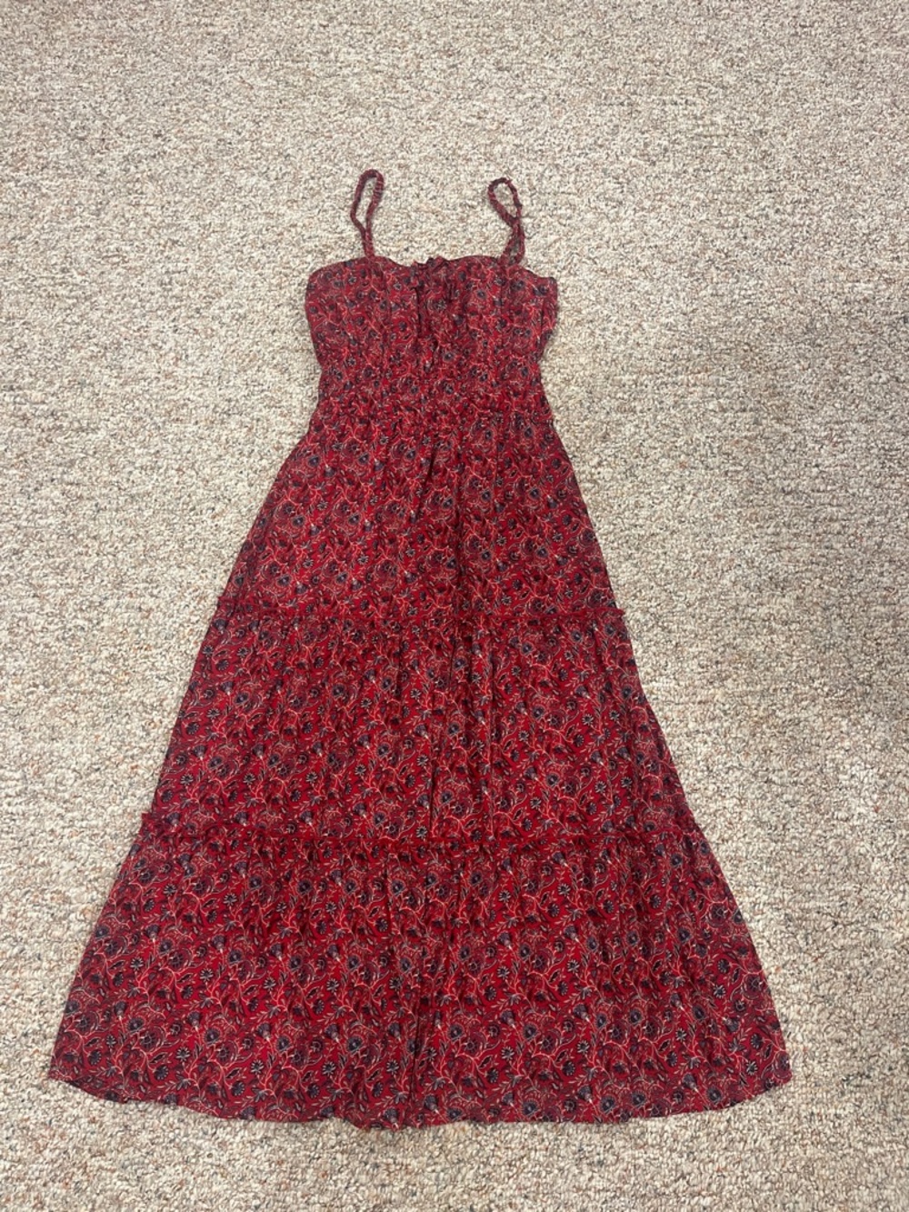 Francesca's Collections Red Floral Tiered Maxi Dress